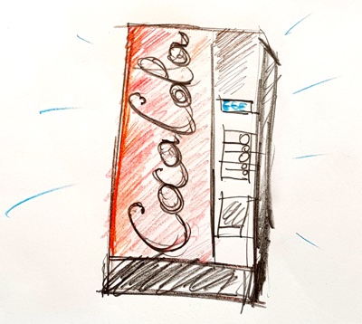 A drawing of a vending machine