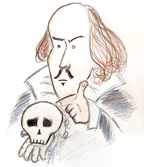 Whimsical sketch of Shakespeare